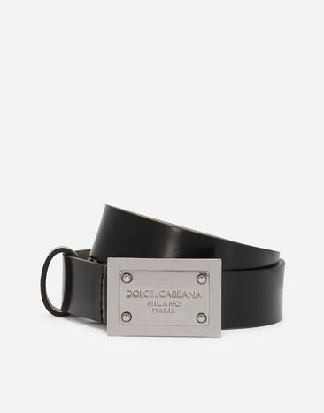 Dolce & Gabbana Calfskin belt with branded tag Black EB0003AB000