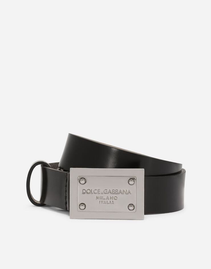 Dolce & Gabbana Calfskin belt with branded tag Black EC0081A1037