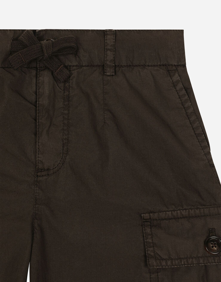 Dolce & Gabbana Poplin cargo shorts with branded tag Brown L43Q53LY089