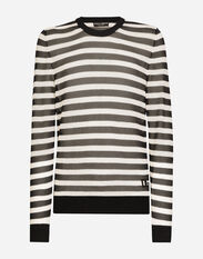 Dolce & Gabbana Striped-print round-neck cotton sweater Brown GXZ04TJBSG0