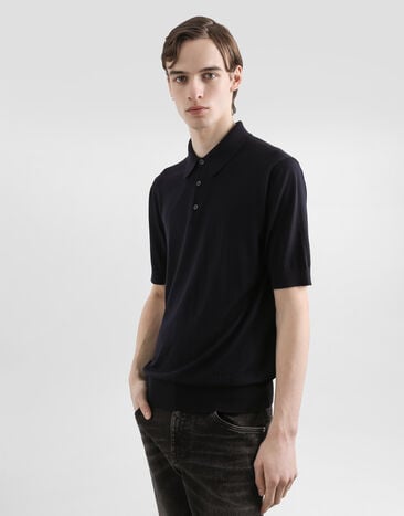Dolce & Gabbana Polo de lana lisa Blue GXZ02TJDVBV
