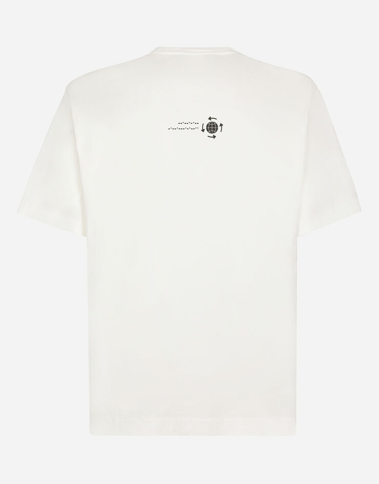 Dolce & Gabbana Baumwoll-T-Shirt mit Print und DG-Logostickerei Weiss G8PN9ZG7K0I