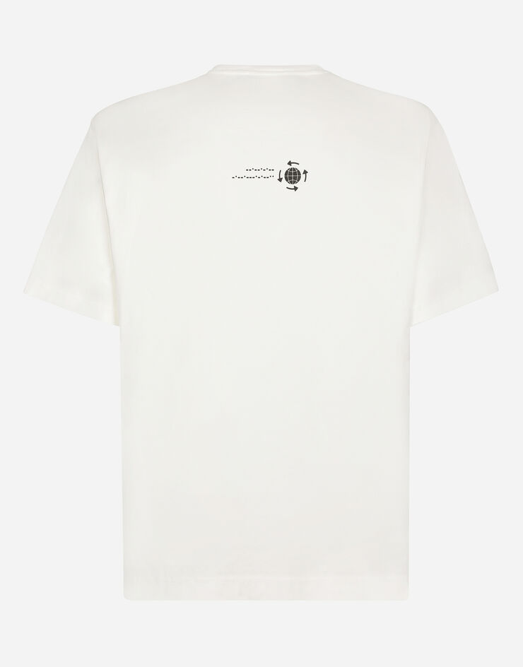 Dolce & Gabbana T-shirt en coton à imprimé et logo DG brodé Blanc G8PN9ZG7K0I