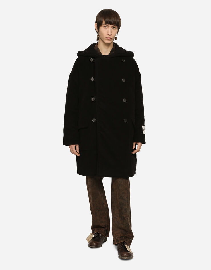 Dolce&Gabbana Пальто из бумазеи с капюшоном из овчины черный G037VTFU6K7