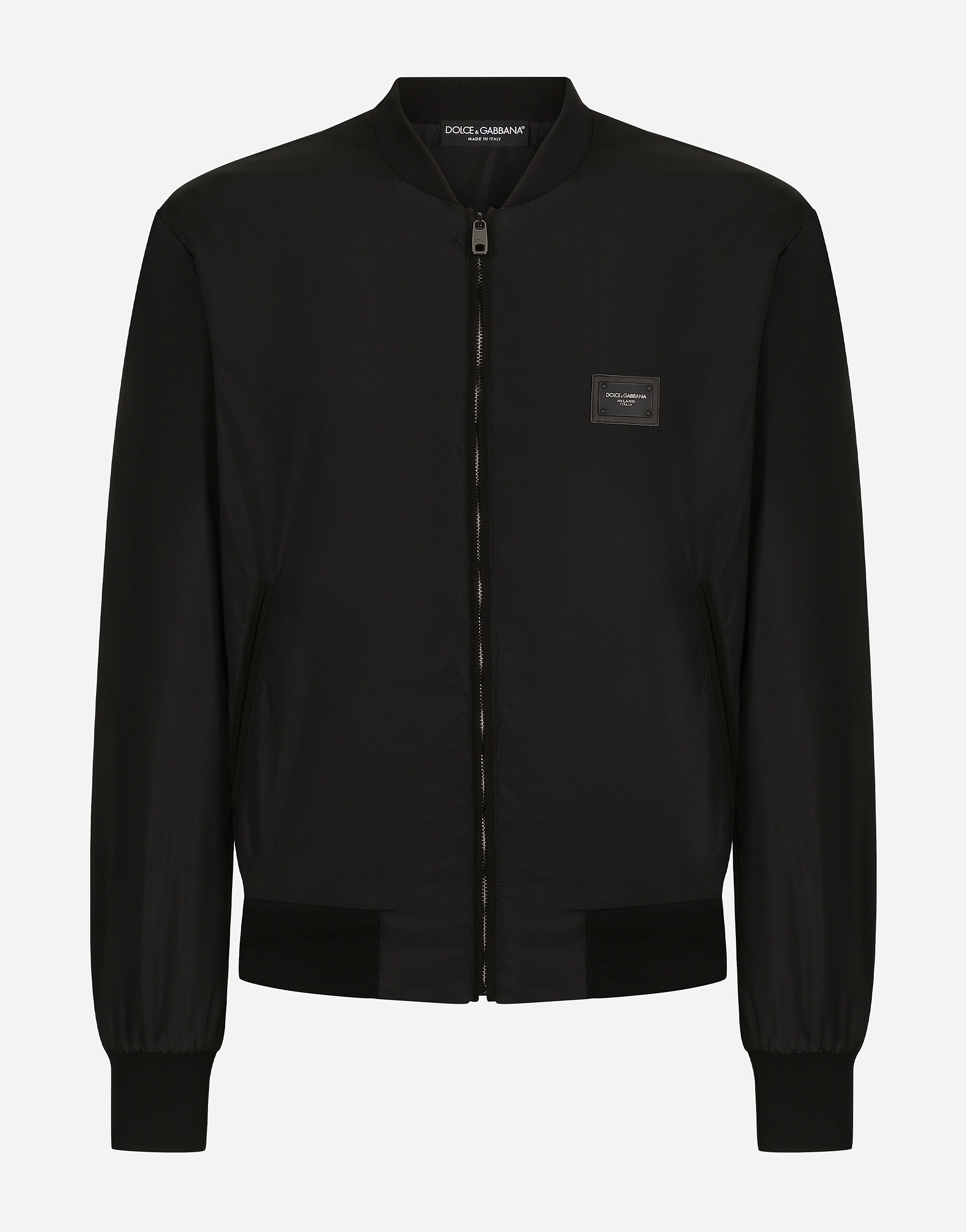 Nylon jacket with branded tag in Black for | Dolce&Gabbana® US