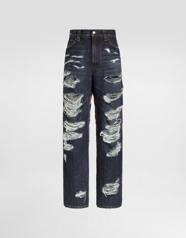 Dolce & Gabbana Pantalón en denim con aplicaciones de estampado carretto Multicolor GP26SDG8ND6