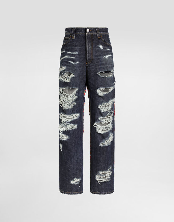 Dolce & Gabbana Pantalón en denim con aplicaciones de estampado carretto Multicolor GP26SDG8ND6