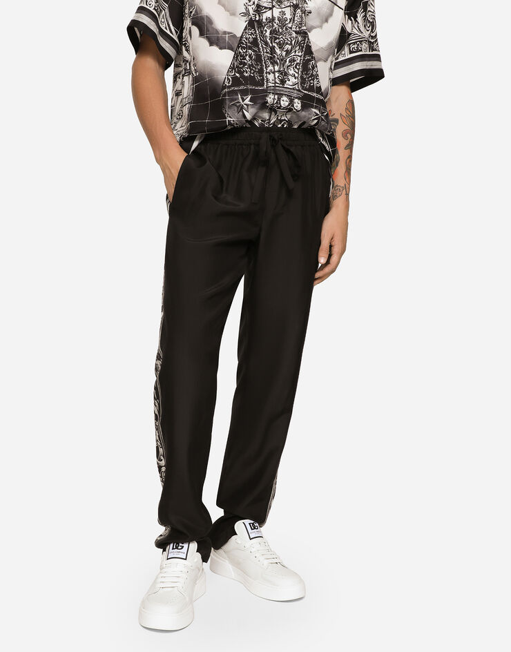 Dolce&Gabbana Silk habotai pants with printed side bands Multicolor I4298MGH178