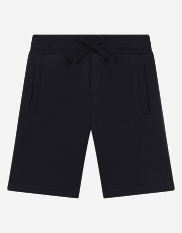 Dolce & Gabbana Jersey jogging shorts with logo plate Blue L4JQD4G7VGL