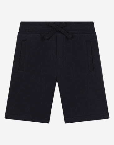 Dolce & Gabbana Jersey jogging shorts with logo plate Azure L42F15LD879