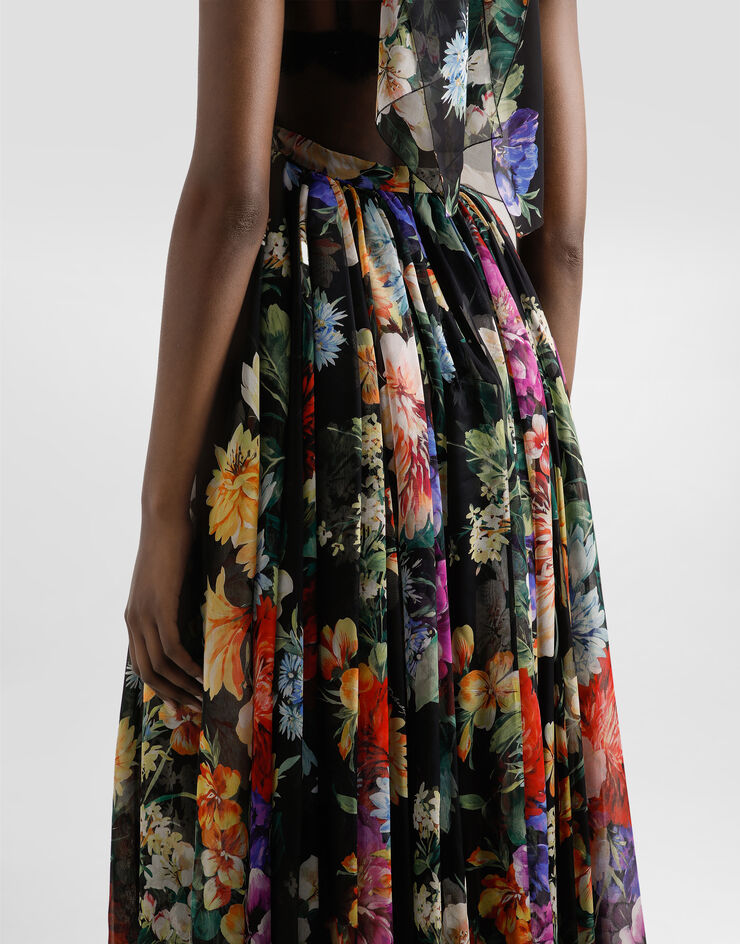 Dolce & Gabbana Langes Kleid aus Chiffon mit Blumenbouquet-Print Drucken F6ALPTIS1Y5