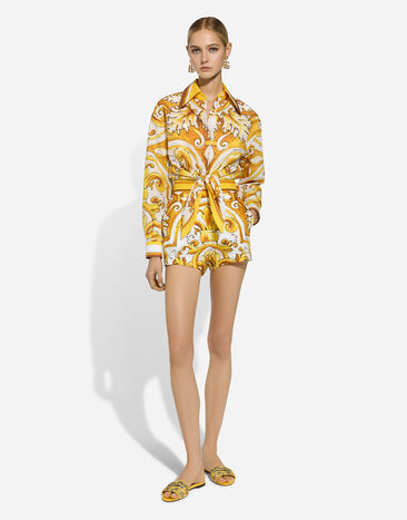 Dolce & Gabbana Shorts en popelina de algodón con estampado Maiolica Imprima FTBVITFI5JV