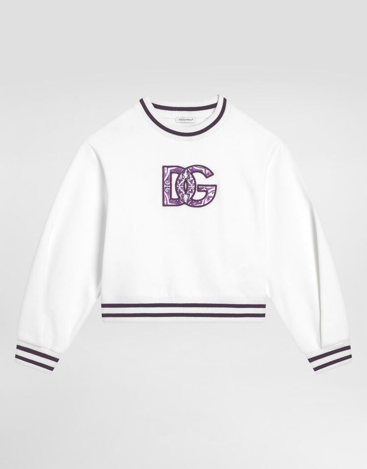 Dolce & Gabbana Majolica-print crew neck sweatshirt with dg embroidery White L5JWBZG7PED