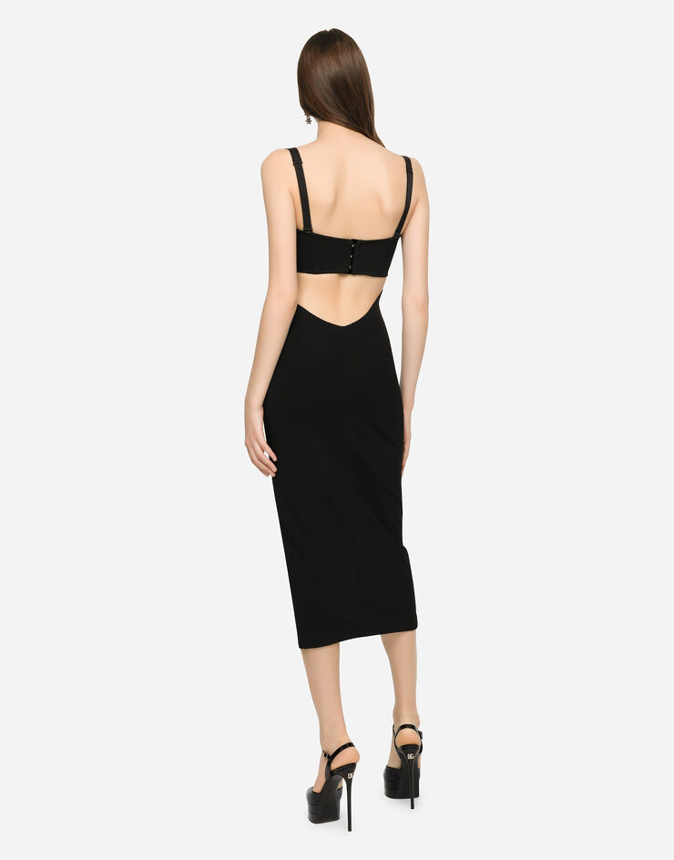 Dolce & Gabbana Jersey and satin calf-length dress Black F6ZT4TFUGKF