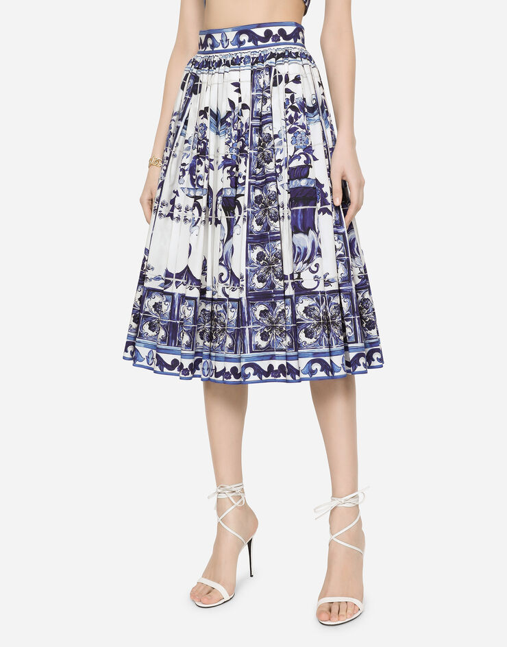 Dolce & Gabbana Poplin midi skirt with majolica print Multicolor F4CEHTHH5A6