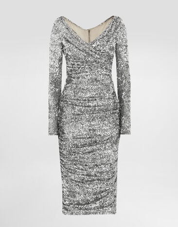 Dolce & Gabbana Draped sequin dress Silver F60EMTFLSMC