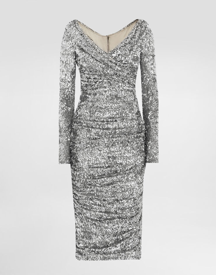 Dolce & Gabbana Draped sequin dress Silver F60EMTFLSMC