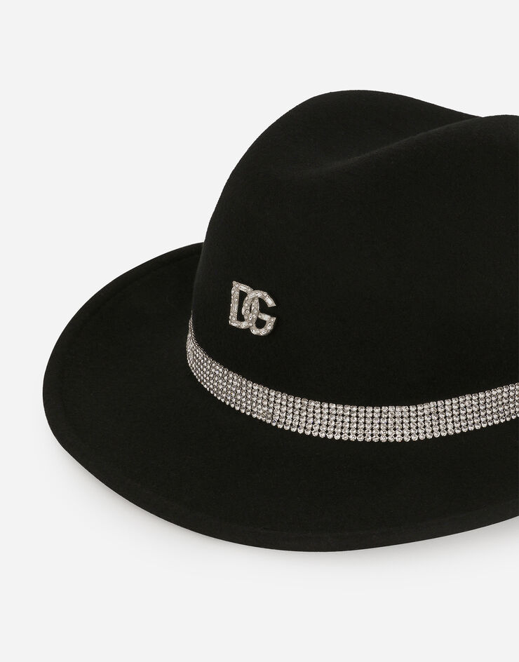 Dolce&Gabbana Sombrero fedora con cinta de strass y logotipo DG Noir FH642ZGDBKL