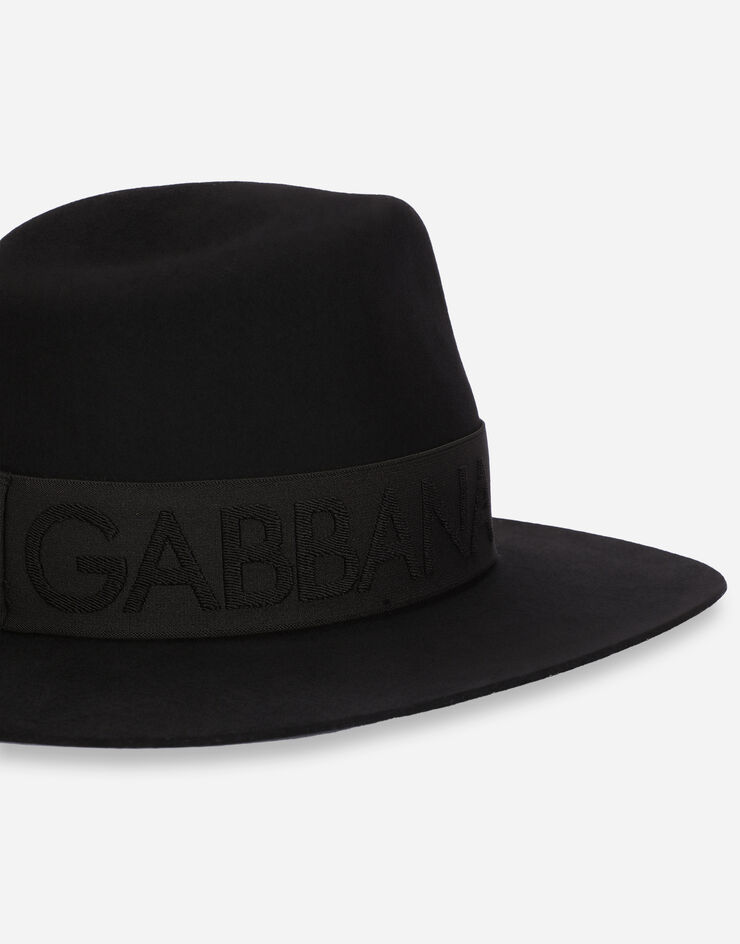 Dolce & Gabbana DG 로고 라팽 펠트 페도라 모자 블랙 FH612AGDA3K
