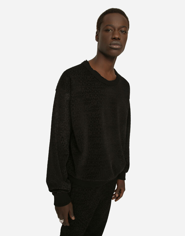 Dolce&Gabbana Jersey sweatshirt with flocked Dolce&Gabbana logo Black G9AQUTG7KV0