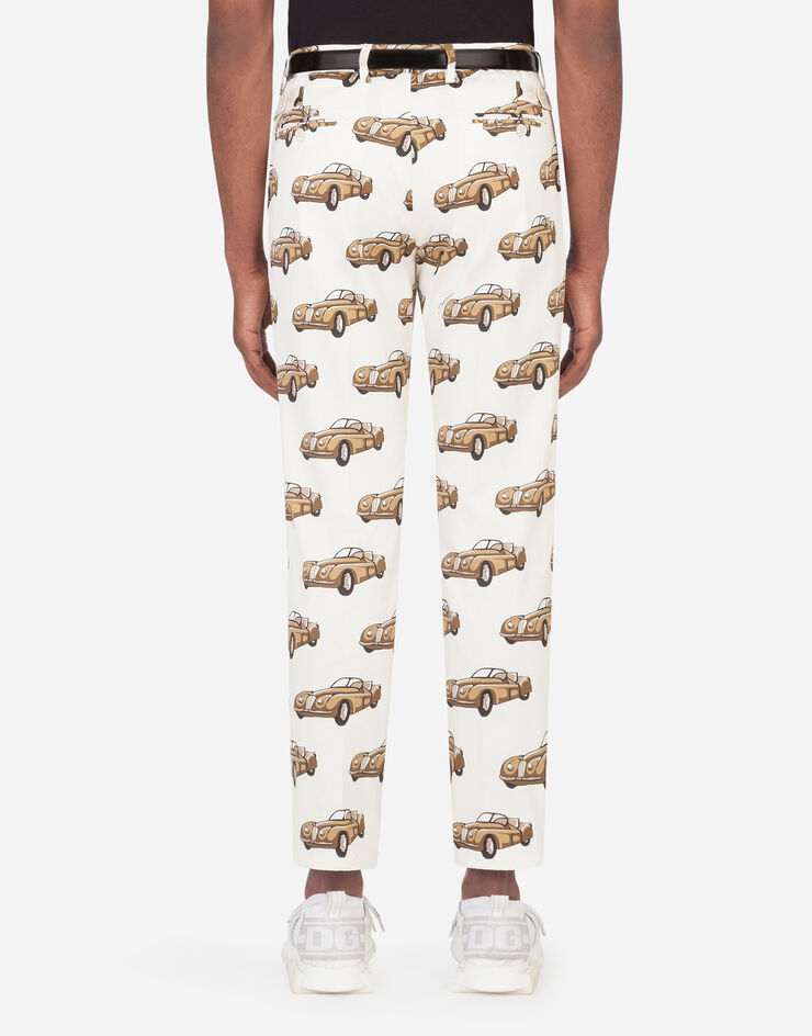 Dolce & Gabbana STRETCH COTTON PANTS WITH SMALL CAR PRINT BEIGE GY6IETFSFJV
