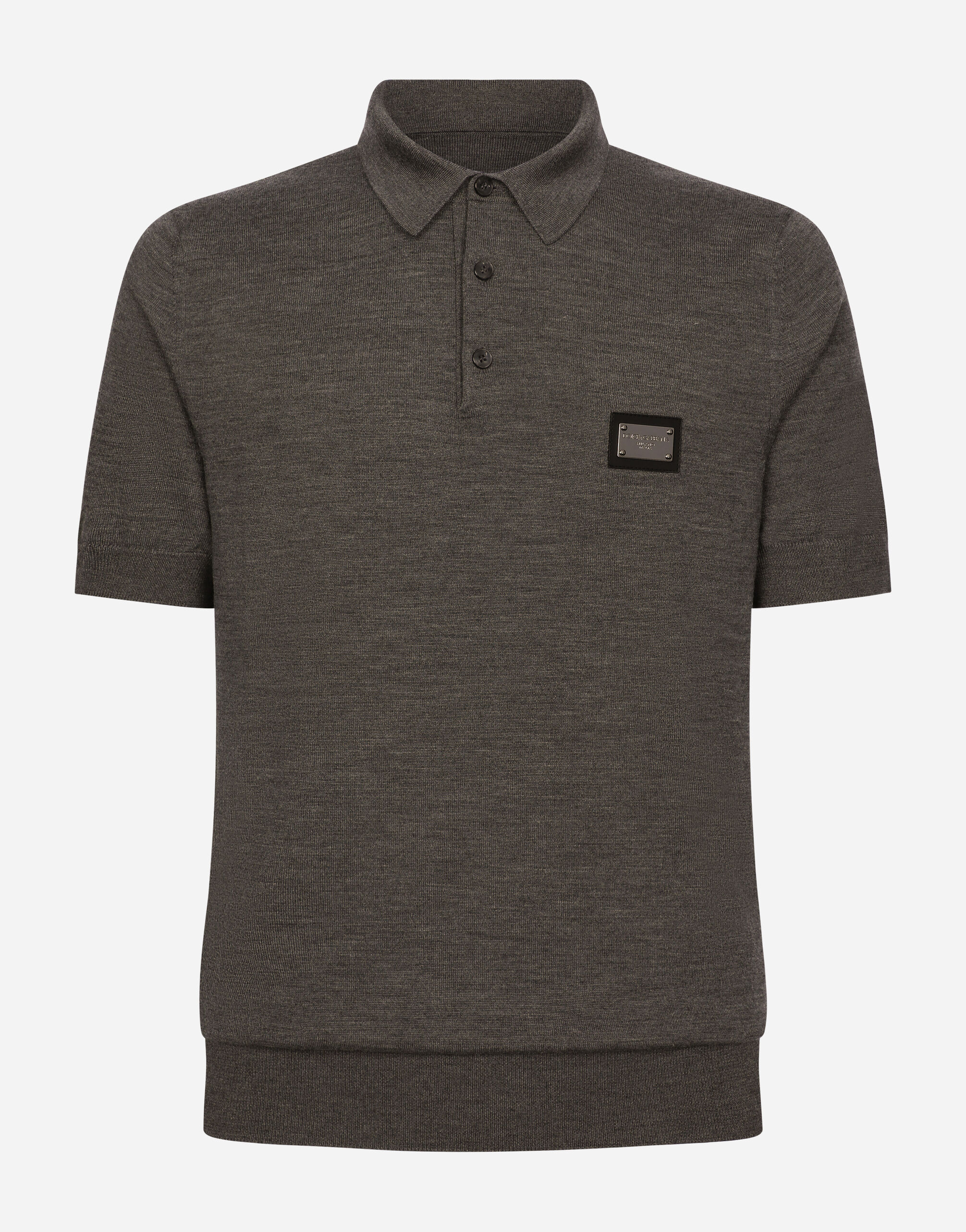 Dolce & Gabbana Wool polo-shirt with branded tag Black GXO39TJEMQ4