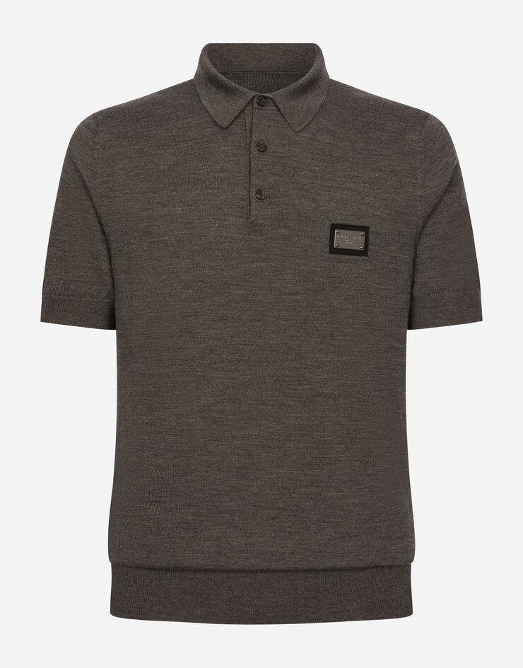 Dolce & Gabbana Wool polo-shirt with branded tag Grey GXO38TJCVC7