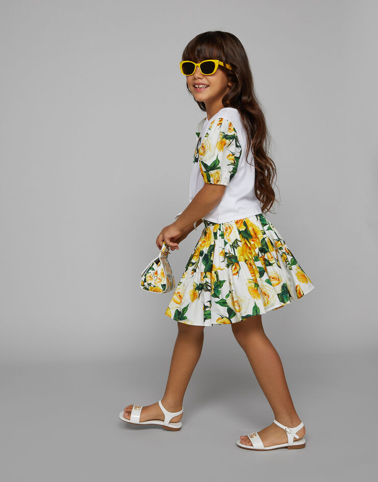 Dolce & Gabbana Camiseta de punto y popelina con estampado de rosas amarillas y logotipo DG Imprima L5JTMIG7K6J