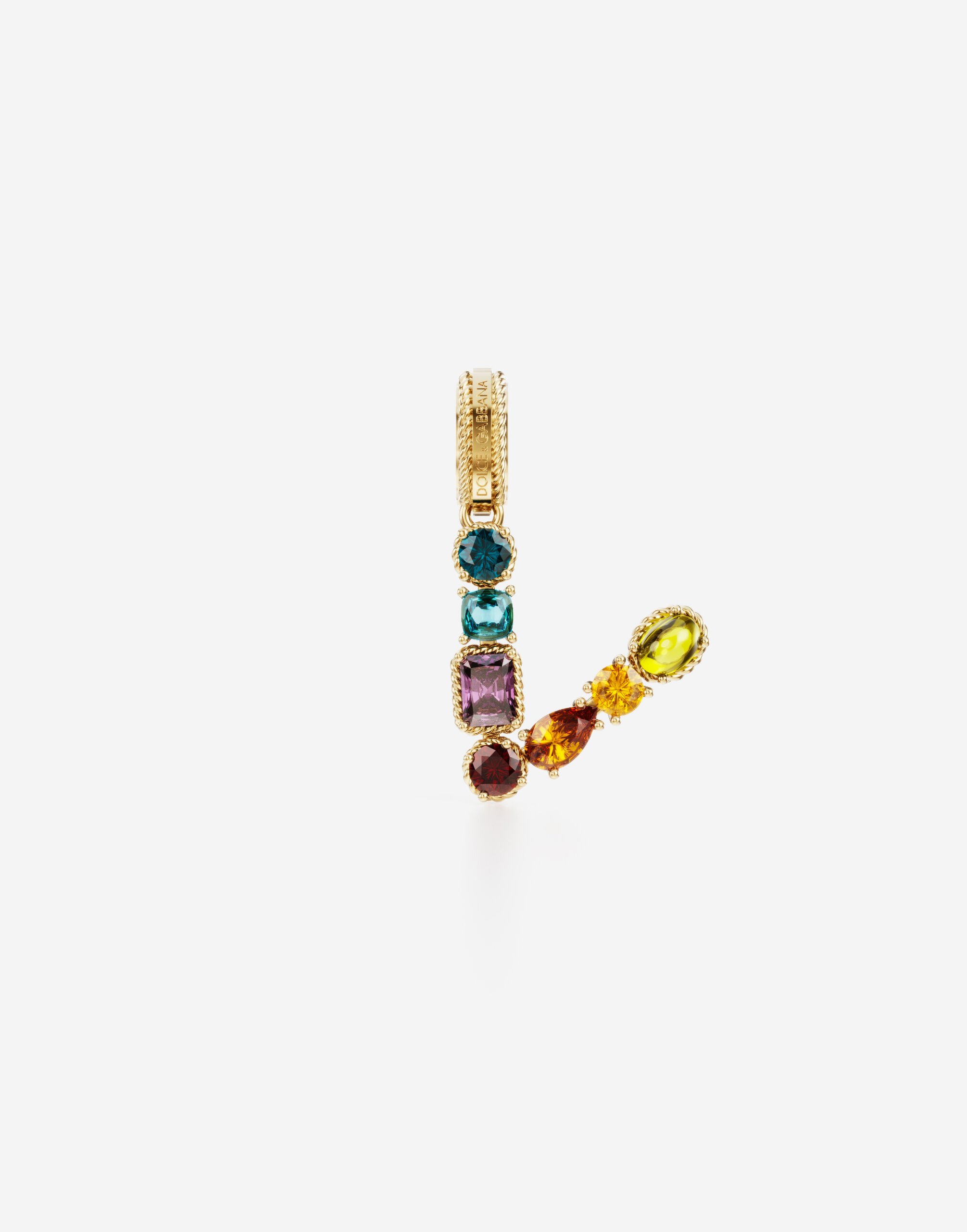 Dolce & Gabbana Rainbow alphabet V 18 kt yellow gold charm with multicolor fine gems Yellow Gold WNQR1GWMIX1