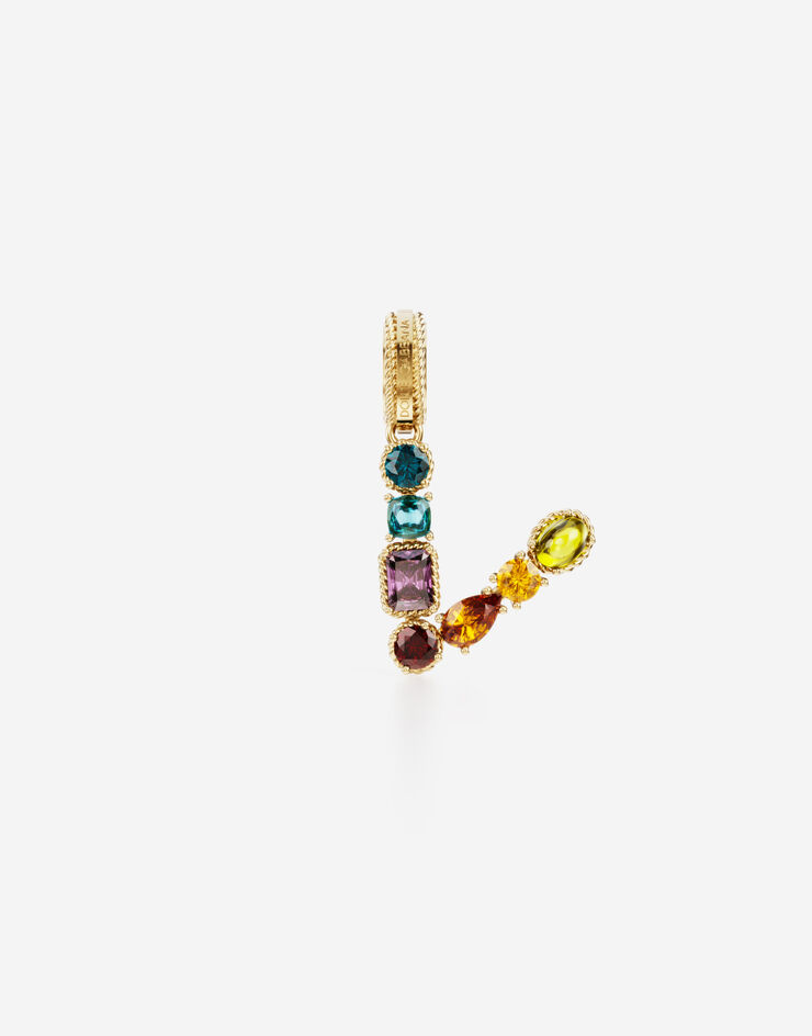 Dolce & Gabbana Подвеска в форме буквы V Rainbow alphabet из желтого золота 18 карат с разноцветными камнями ЗОЛОТОЙ WANR2GWMIXV