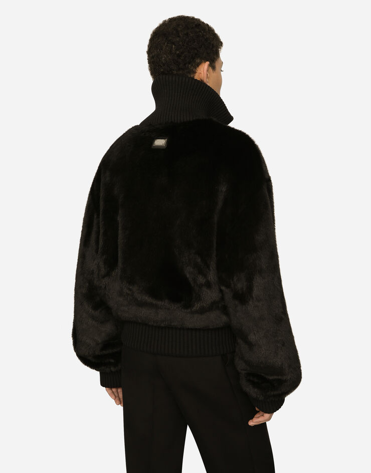 Dolce&Gabbana Faux fur jacket with logo tag Black G9YL1TGG889