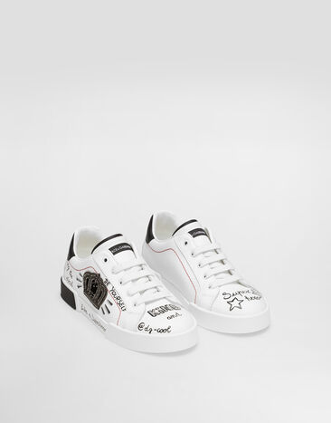 Dolce & Gabbana Sneakers Portofino Light aus Kalbsleder mit Print Multicolor DA5312A3A17