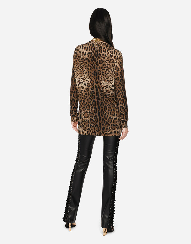 Dolce & Gabbana Cardigan in cashmere stampa leopardo Multicolore FX478TJAHGB