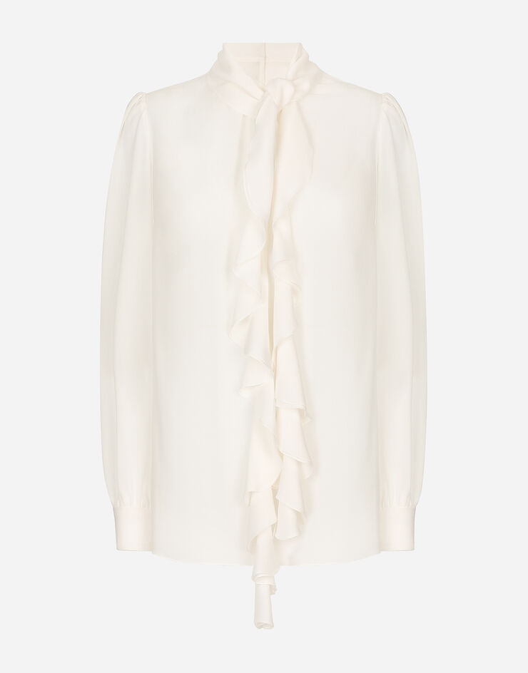 Dolce&Gabbana Bluse mit Rüschen aus Georgette Weiss F779KTFU1AR