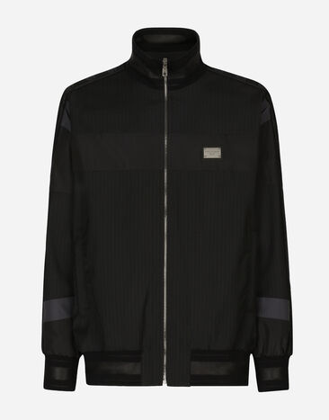 Dolce&Gabbana Blouson en laine avec rayures tennis et plaquette à logo Noir G5LD2LGG724