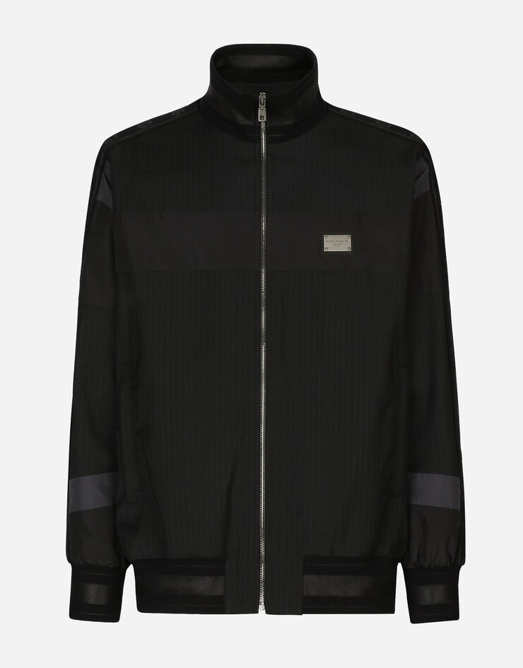 Dolce&Gabbana Blouson en laine avec rayures tennis et plaquette à logo Multicolore G9ZR5TGG810