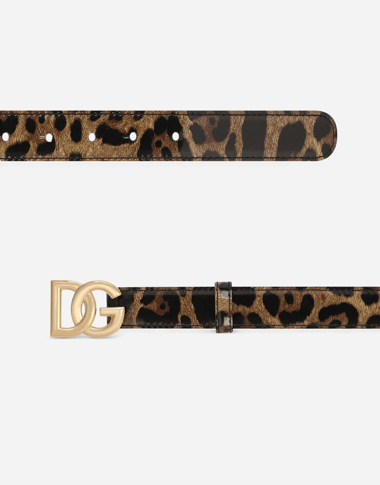 Dolce & Gabbana KIM DOLCE&GABBANA Cintura in pelle di vitello lucida stampa leo con logo DG Stampa animalier BE1447AM568