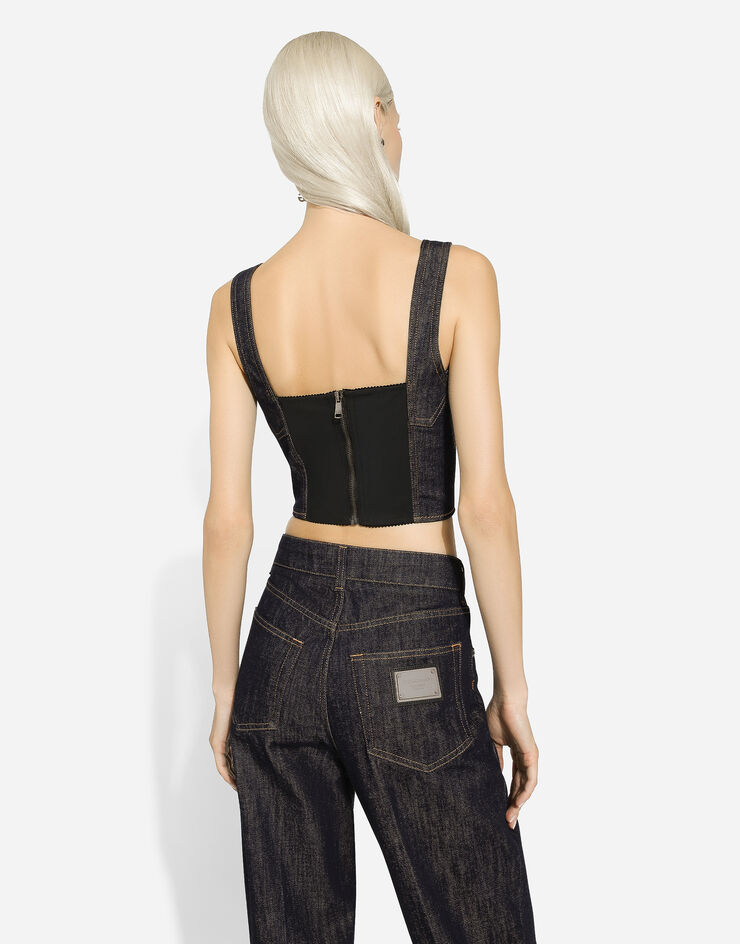 Dolce & Gabbana Denim corset top with logo tag Azul F7W98DG8KQ3