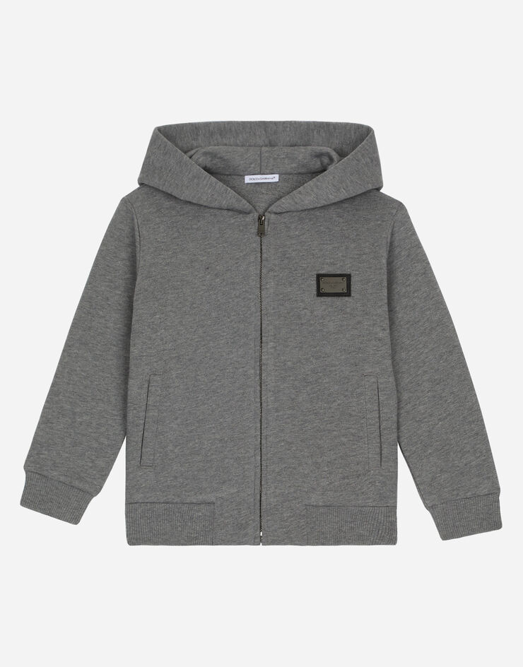 Dolce & Gabbana Zip-up hoodie with logo tag Grey L4JW2VG7I2P