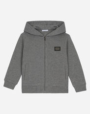 Dolce & Gabbana Zip-up hoodie with logo tag Gris L44S07G7M4B
