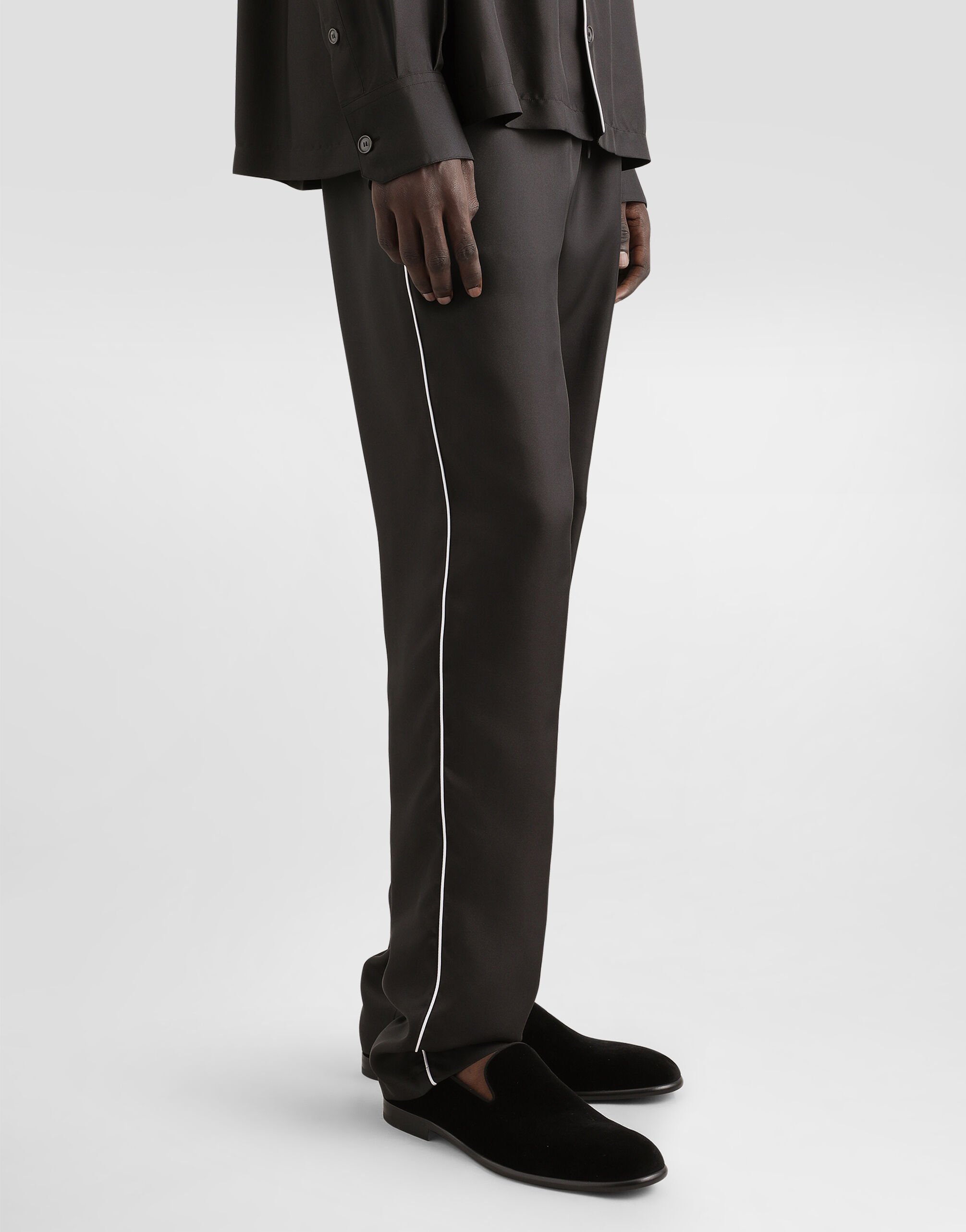 Silk jogging pants with DG embroidered patch in Black for