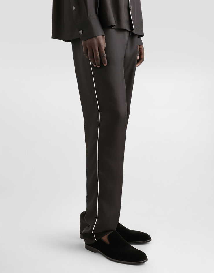 Dolce & Gabbana Silk jogging pants with DG embroidered patch Black GVCRAZGF856