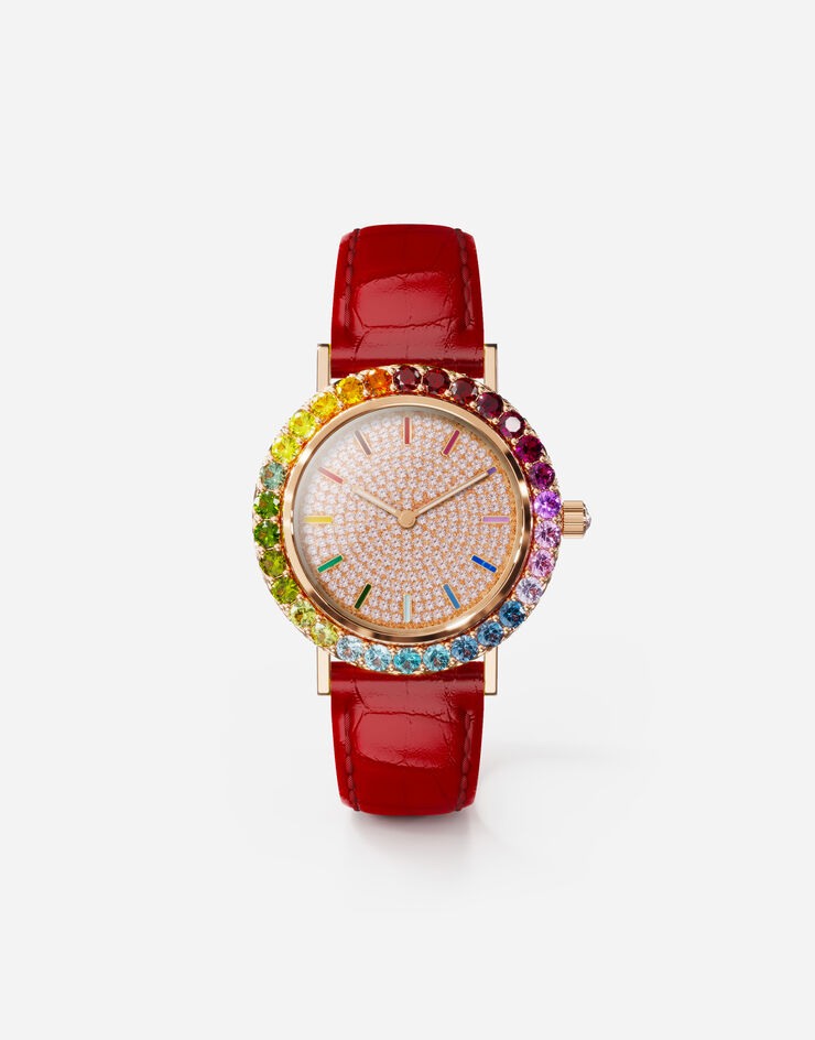 Dolce & Gabbana Orologio Iris in oro rosa con gemme multicolore e diamanti Rosso Rubino WWLB2GXA0XA