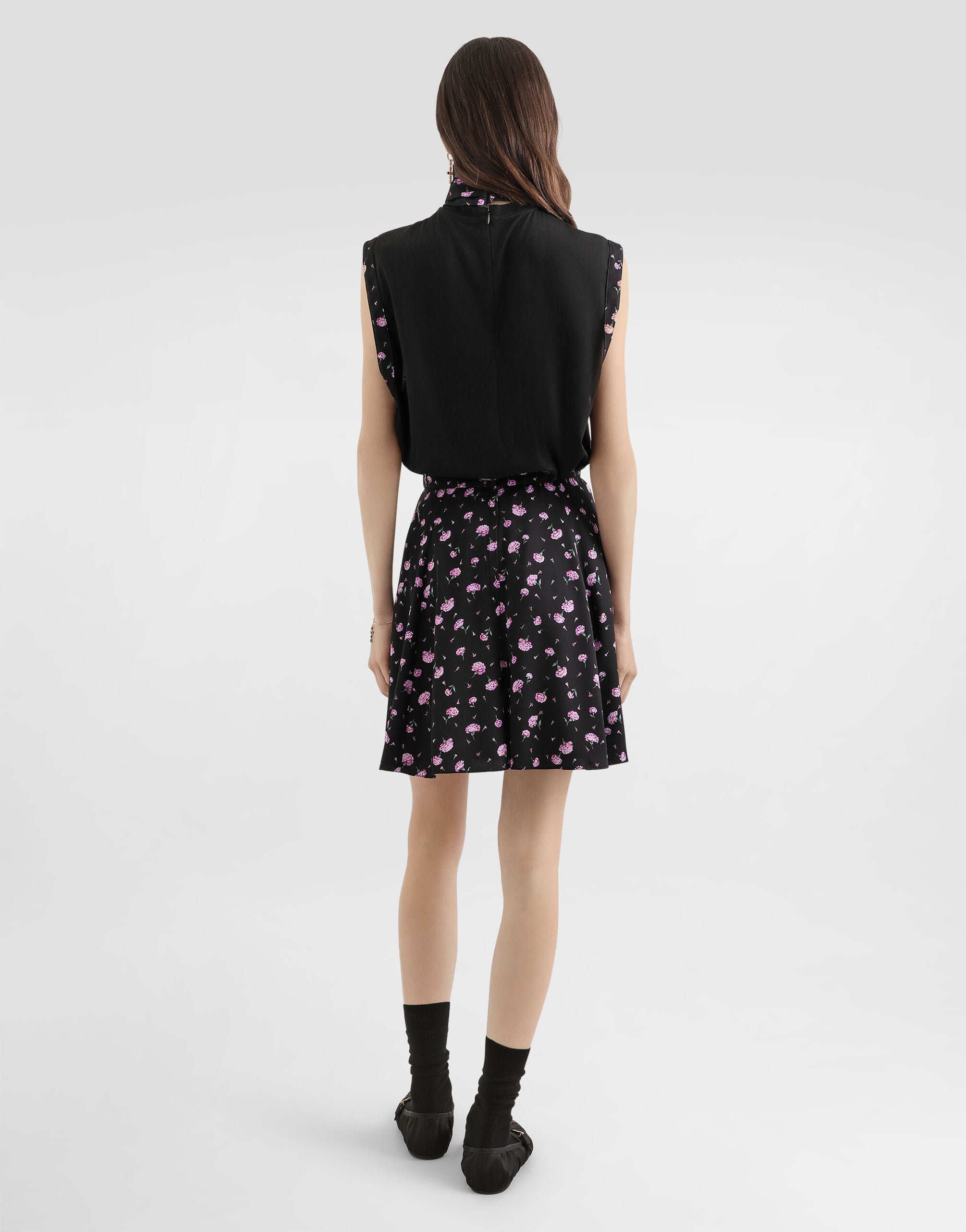 Carnations-print silk canvas skirt in Multicolor for Women