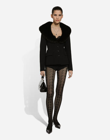 Dolce & Gabbana Single-breasted wool jacket with faux fur collar Black F27BRTFUBF1