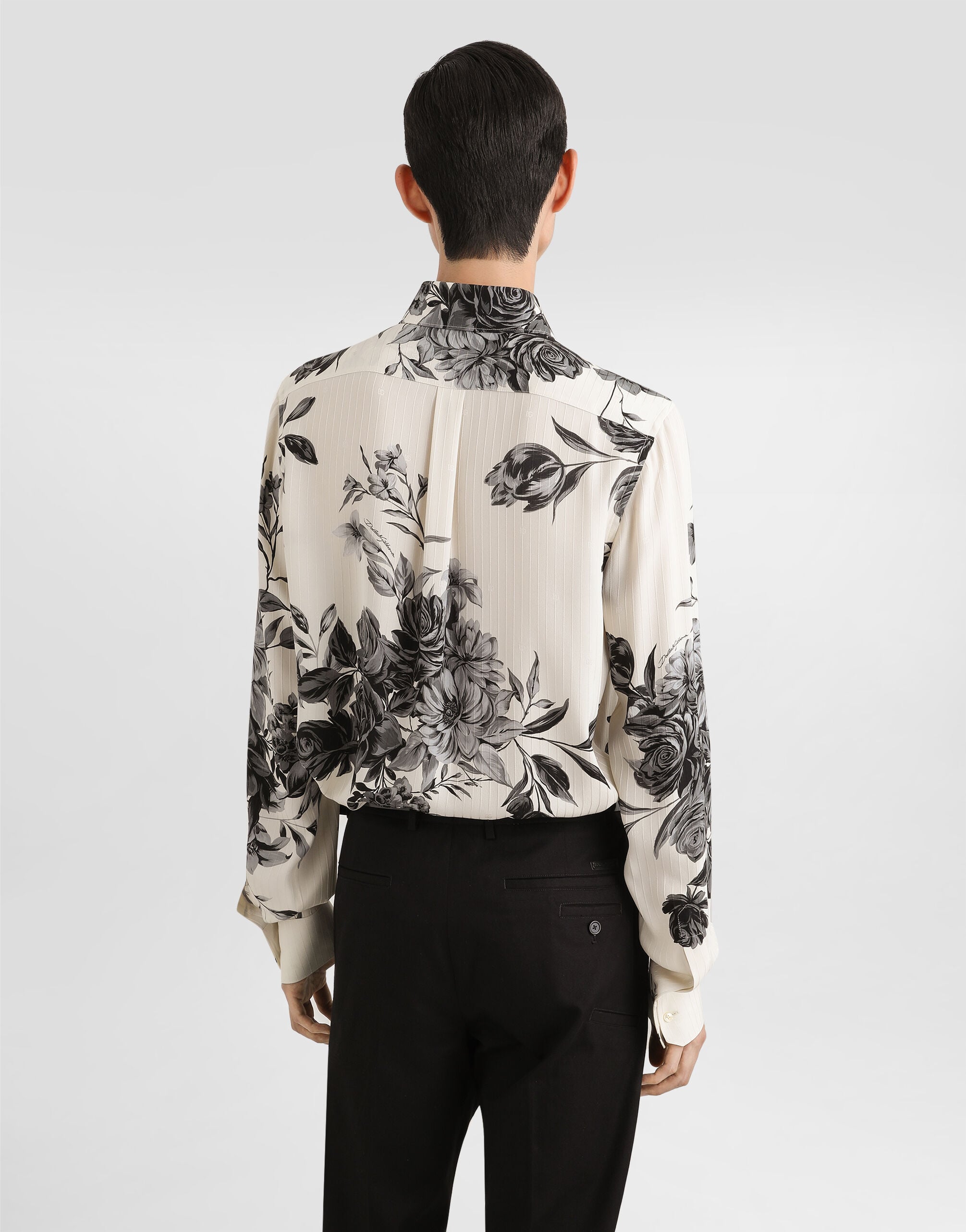 Flower bouquet-print gold jacquard shirt in Multicolor for Men