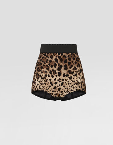 Dolce & Gabbana High-waisted charmeuse panties with leopard print Multicolor FTAG1TFSADD