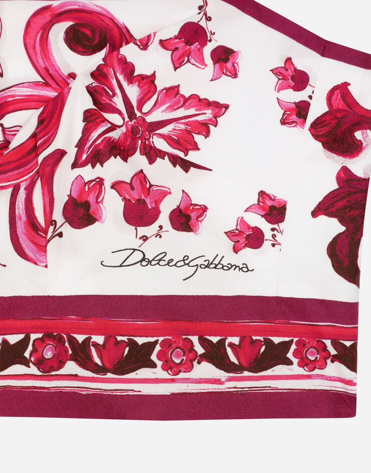 Dolce&Gabbana Top de popelina con estampado Maiolica Multicolor F7U70THH5AX