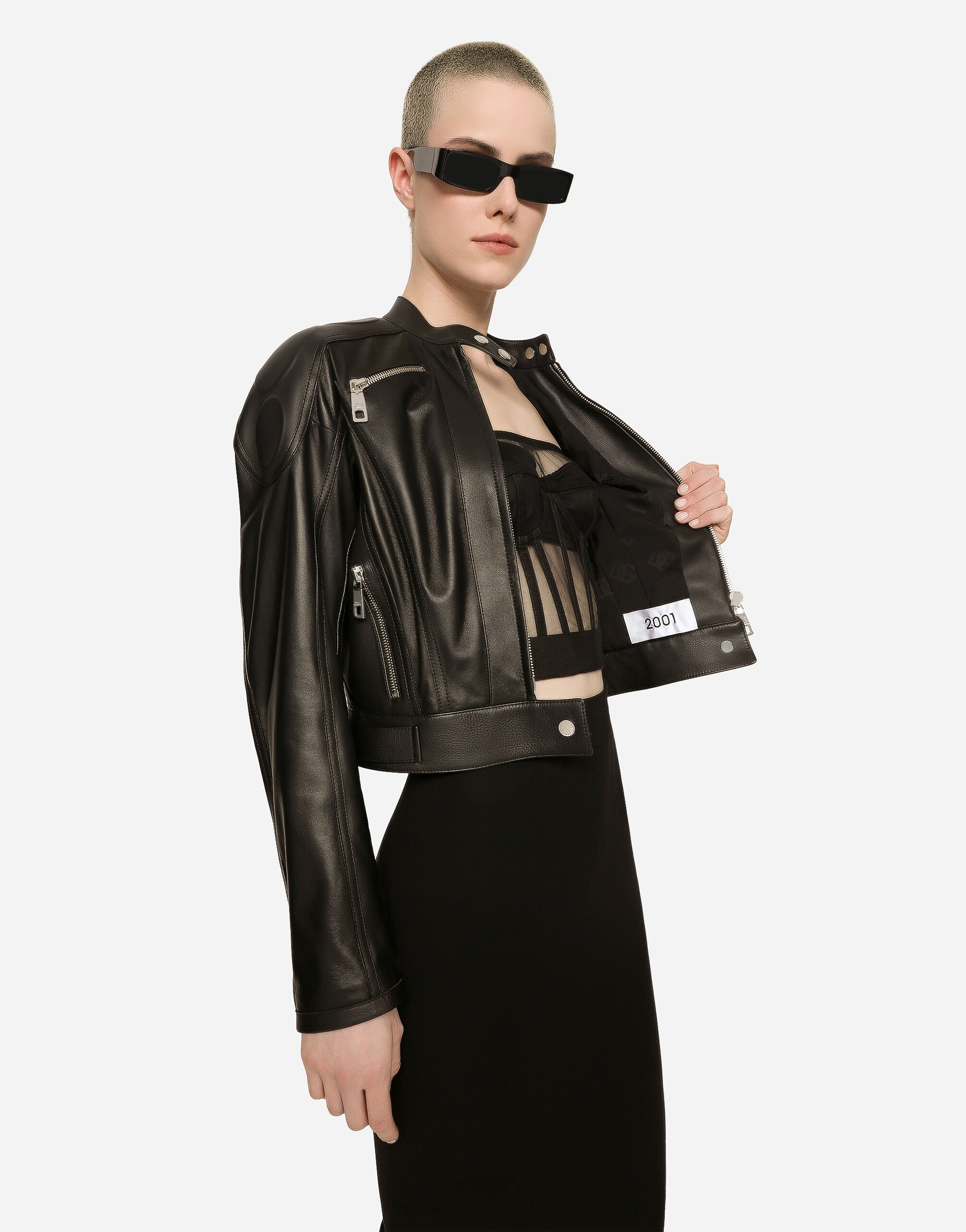 Nappa leather biker jacket in Black for Women Dolce Gabbana