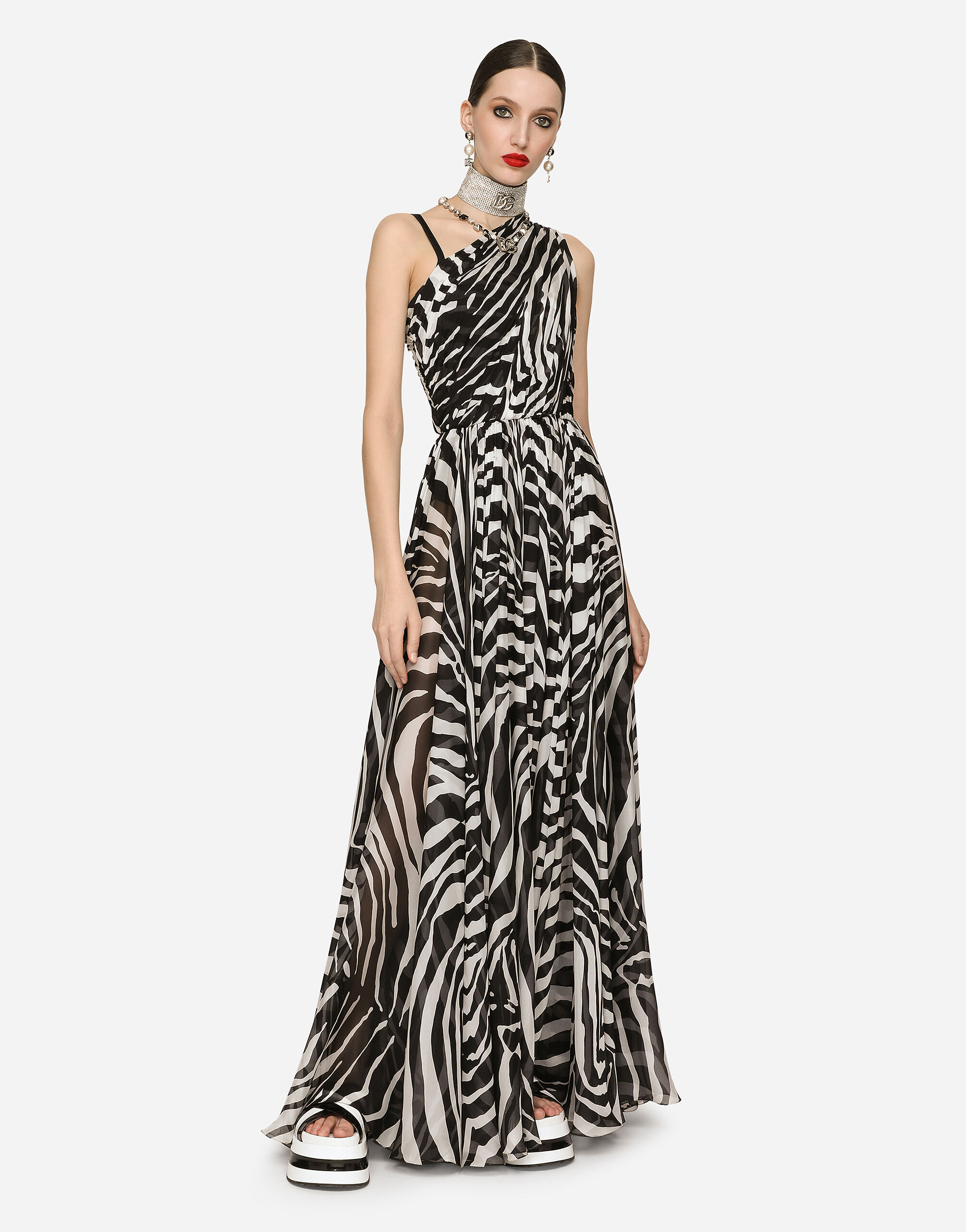 希少稀な Zebra-print one-shoulder chiffon dress in Multicolor for ワンピース